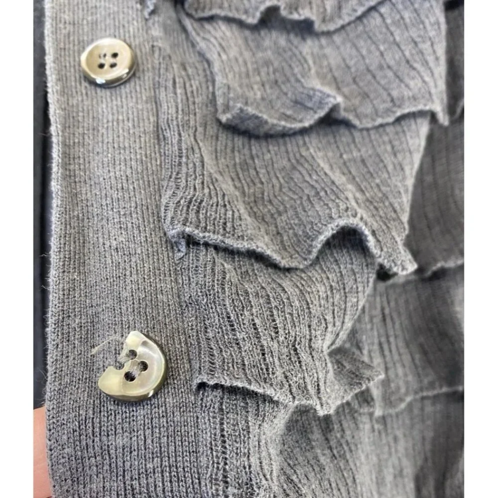 J.Crew Gray Ruffle Cardigan Silk Linen Long Sleeve Lightweight Semi Sheer S - M - Picture 8 of 9